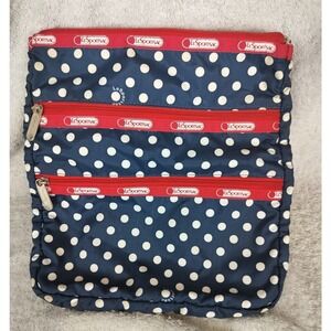 LeSportsac Polka Dot Nylon Crossbody Bag Womens Medium Navy Blue Red Trim